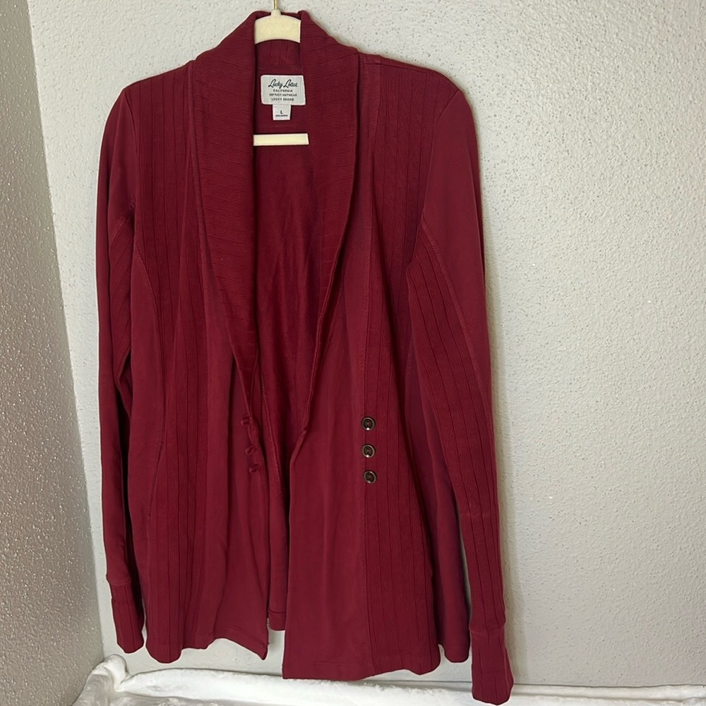 Lucky Brand Lucky Lotus Cardigan L Burgundy - Picture 2 of 5